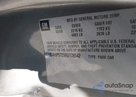 2008 Buick Lucerne Cx from USA, damaged, VIN 1G4HP57298U178542